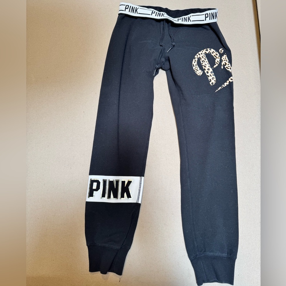 PINK Victoria's Secret Black Track Pants with Tapered Ankles